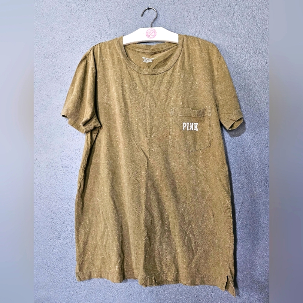 Victoria's Secret PINK Oversized Navy Green Vintage Look Tee.